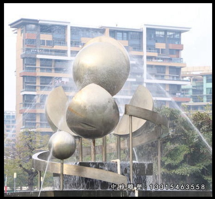 不锈钢抽象圆球喷泉 小区景观雕塑