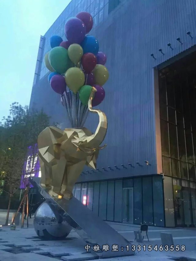 不锈钢大象踩翘翘板雕塑，商场不锈钢雕塑 (1)