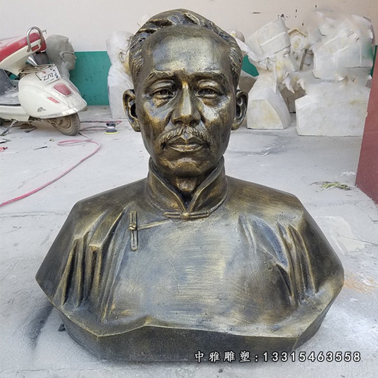 玻璃钢校园近代名人雕塑 玻璃钢仿铜蔡元培胸像雕塑