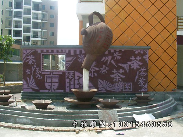 铜茶壶喷泉雕塑，倒水铜茶壶喷泉雕塑