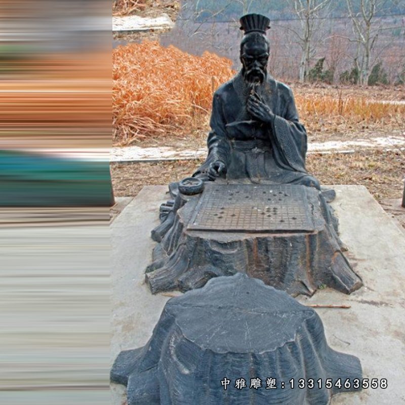 下围棋的古代人物铜雕