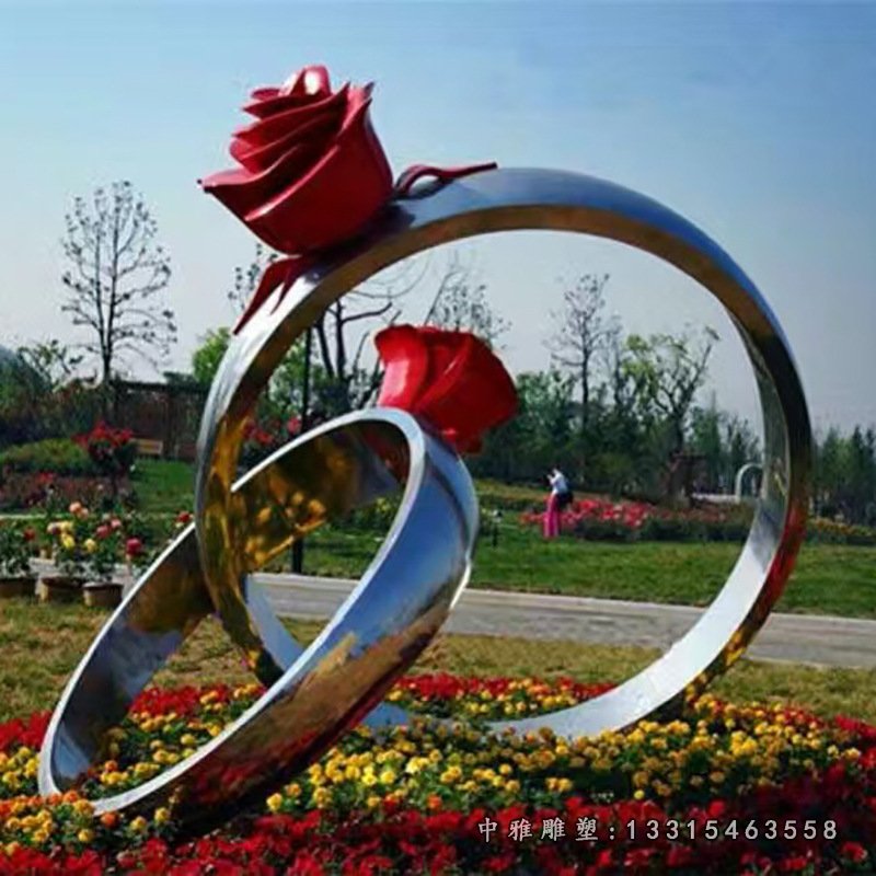 广场不锈钢玫瑰花戒指雕塑