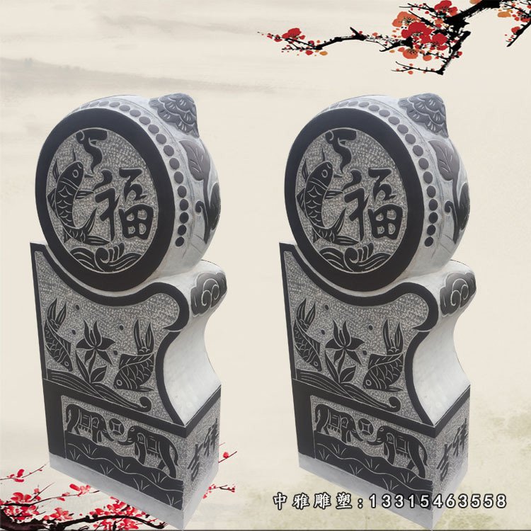 青石鲤鱼抱鼓 石雕庭院景观雕塑