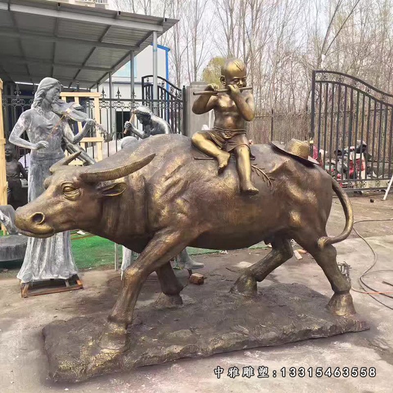 骑牛的牧童铜雕