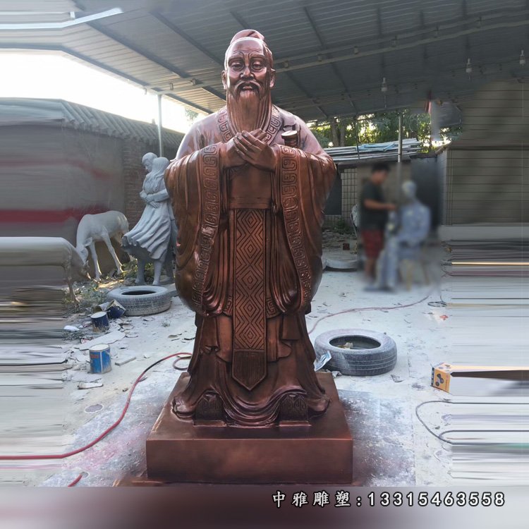 玻璃钢仿铜孔子行教像雕塑 校园仿铜古代名人雕塑