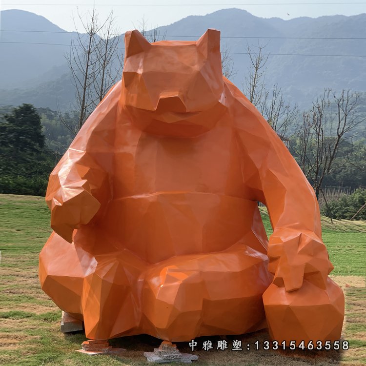 不锈钢几何熊雕塑 (2)
