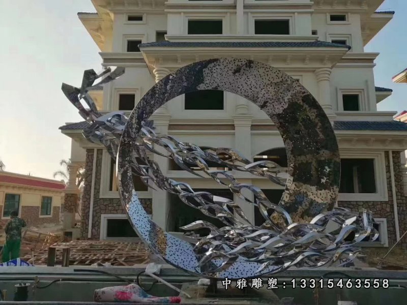 不锈钢抽象鱼群雕塑