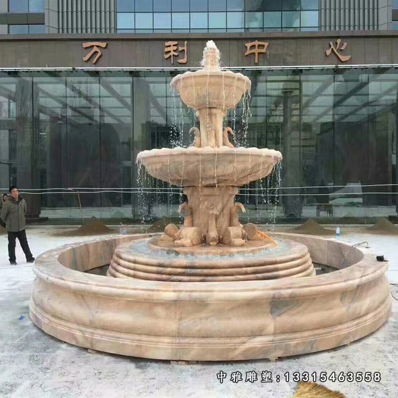 晚霞红双层鲤鱼喷泉石雕 商场门口欧式喷泉石雕