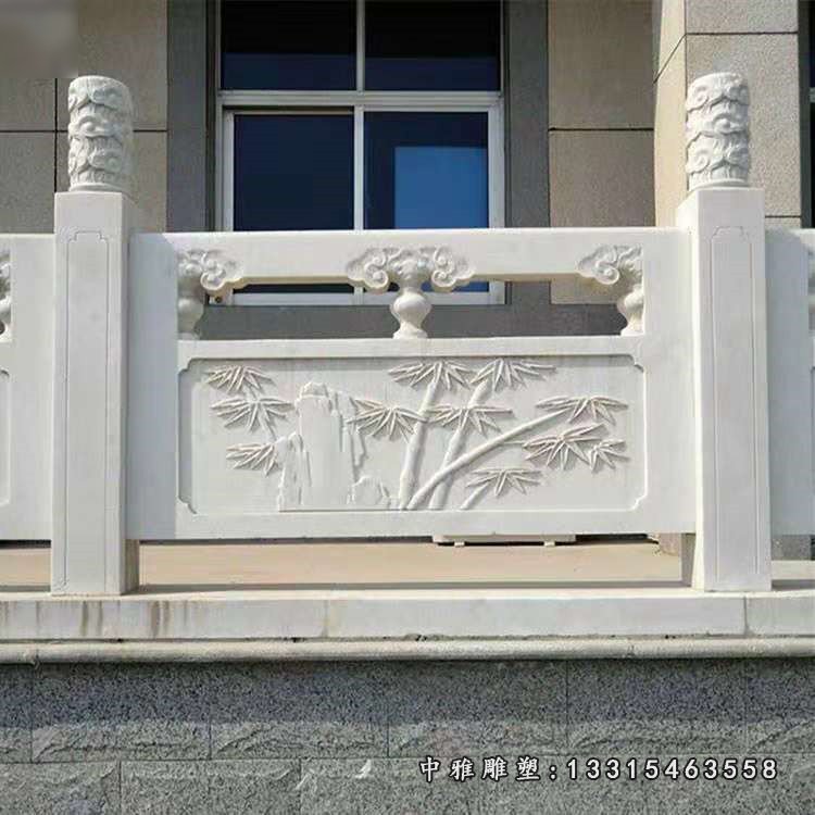 竹子石浮雕栏板，汉白玉石栏板