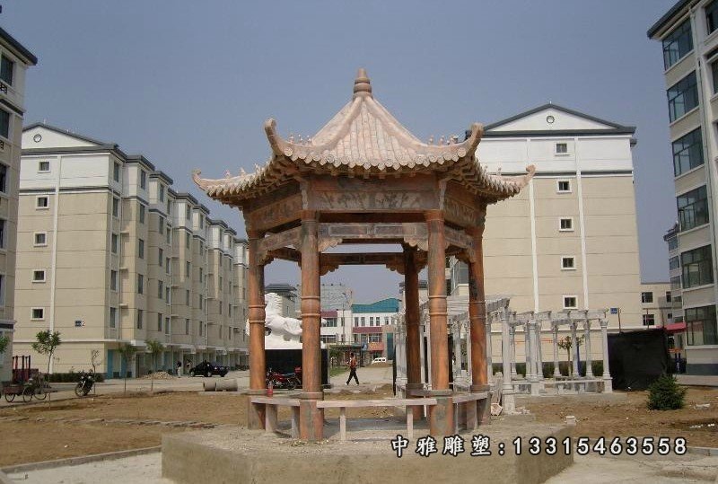 石雕凉亭，晚霞红凉亭雕塑 (3)