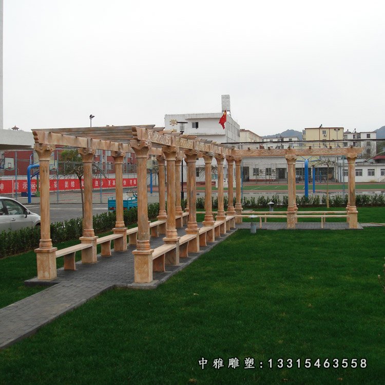 公园景观摆件，晚霞红石雕长廊