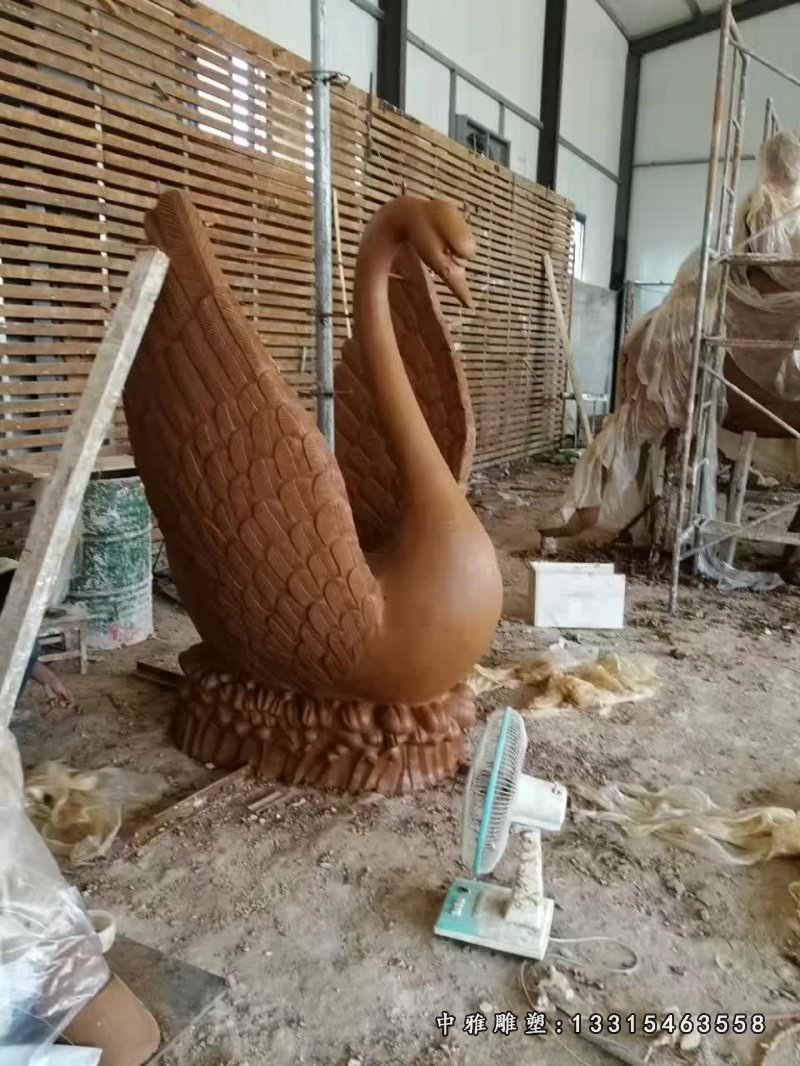 铜雕户外展翅天鹅雕塑