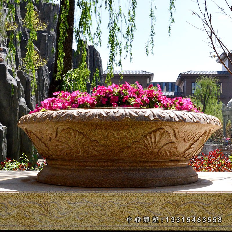 大型石雕花盆，公园景观石雕