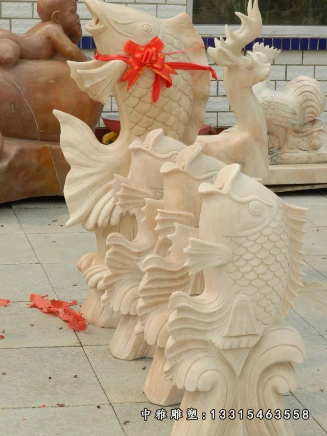 石雕鱼，公园喷泉鱼石雕 (5)