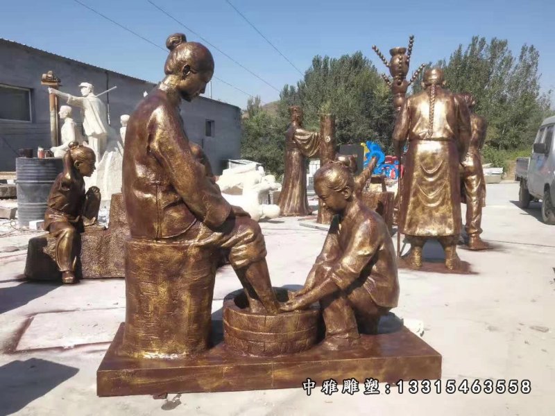 给妈妈洗脚古代儿童孝道铜雕