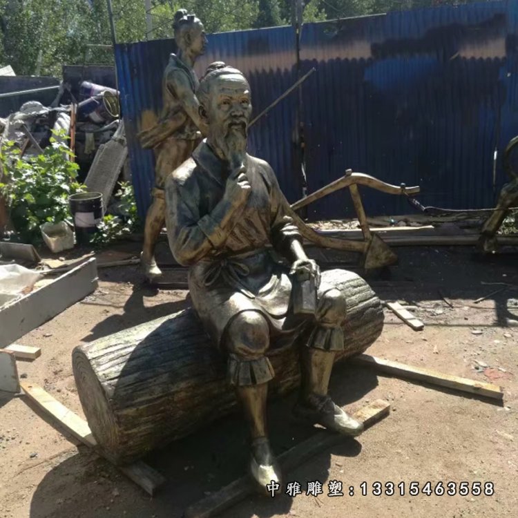 木匠祖师鲁班雕塑 玻璃钢仿铜古代人物摆件