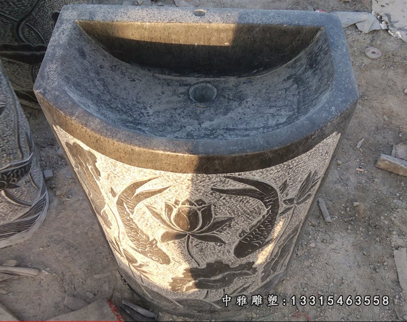 大理石年年有余花盆 石雕庭院景观摆件 (1)