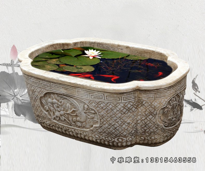 花浮雕鱼缸，公园景观石浮雕