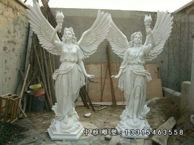 西方天使石雕，汉白玉西方女神雕塑