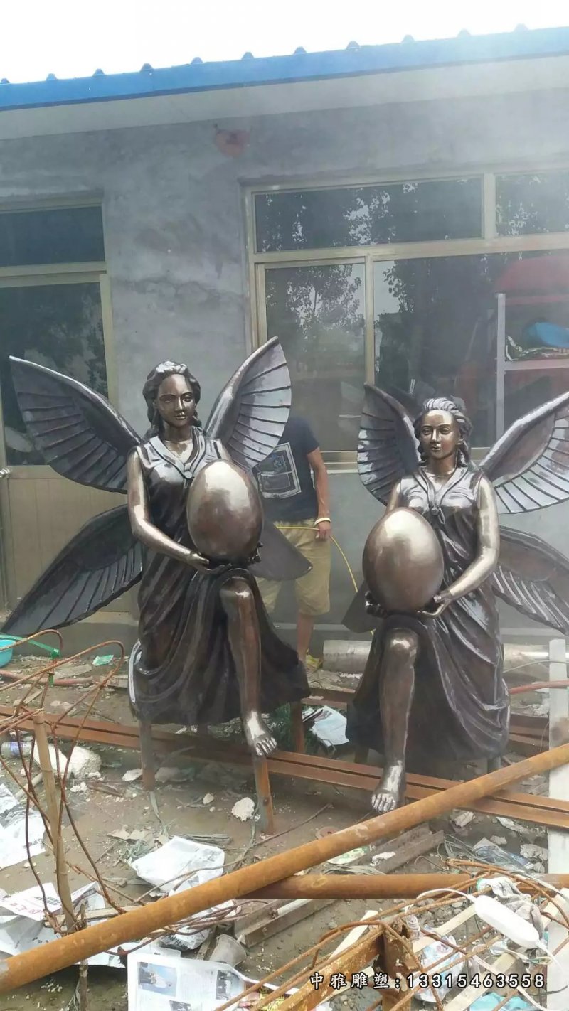玻璃钢西方天使雕塑，仿铜人物雕塑