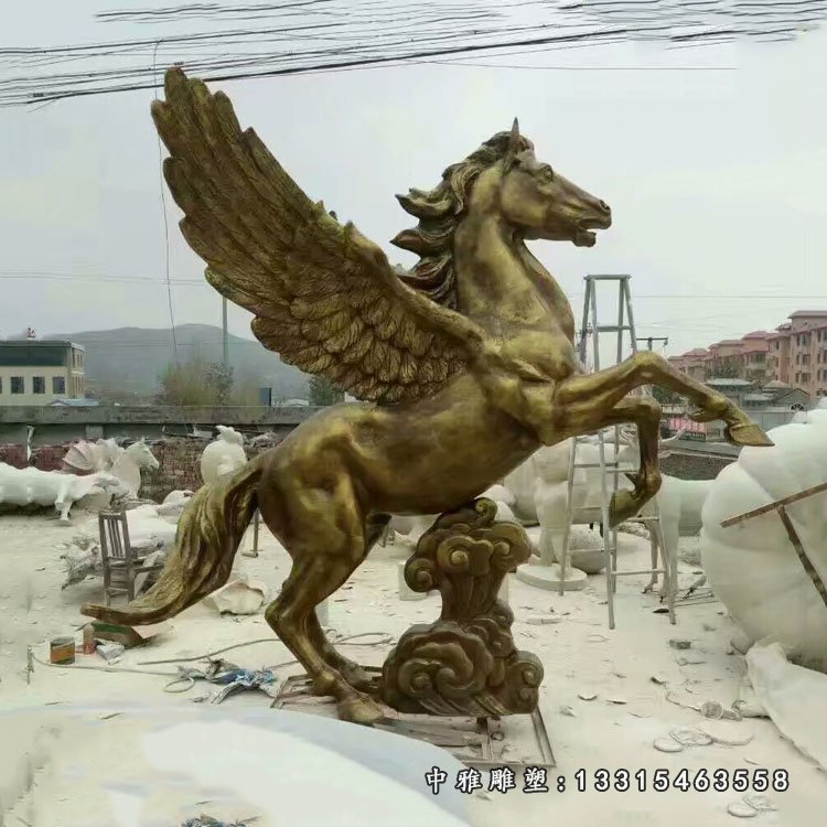 玻璃钢仿铜立姿飞马 企业仿铜马雕塑 (2)