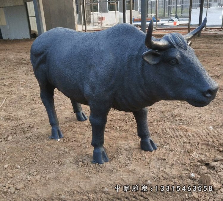 玻璃钢仿铜牛雕塑，公园动物雕塑 (4)