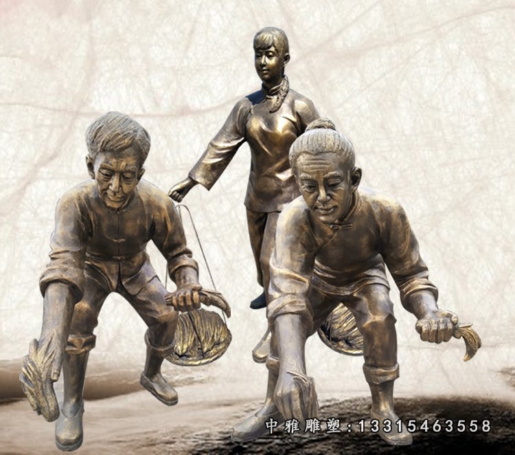 插秧种稻子的农民雕塑 玻璃钢仿铜农耕人物 (2)[1]