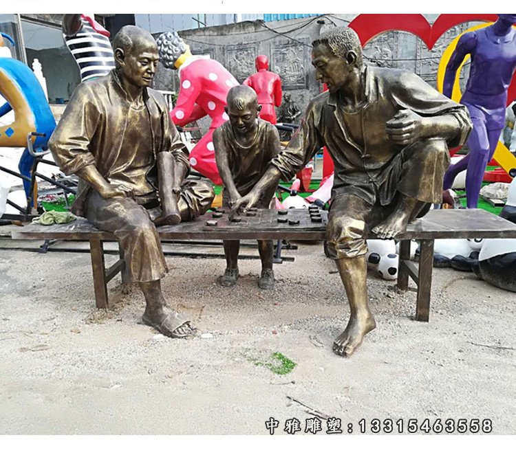 下棋人物雕塑，玻璃钢仿铜人物雕塑 (3)