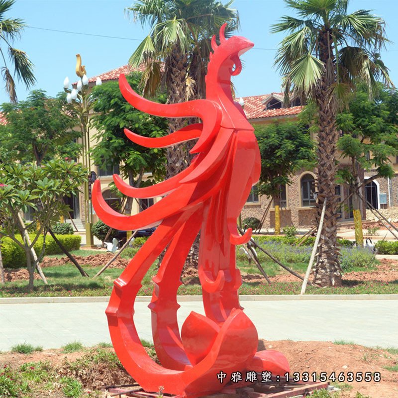 大型不锈钢玻璃钢红色主题艺术抽象凤凰雕塑公园广场户外景观摆件72081