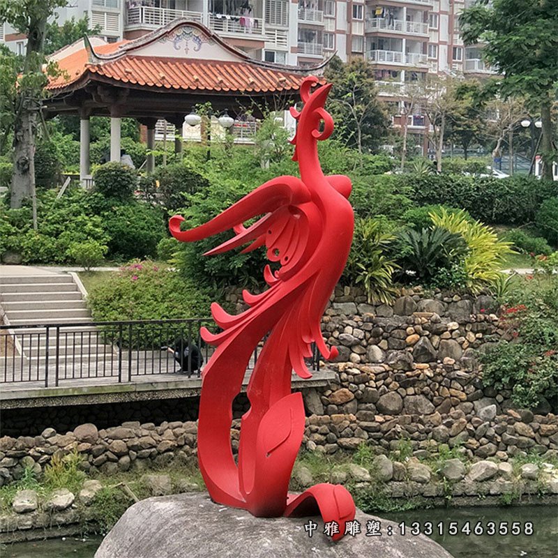 大型不锈钢玻璃钢红色主题艺术抽象凤凰雕塑公园广场户外景观摆件72083