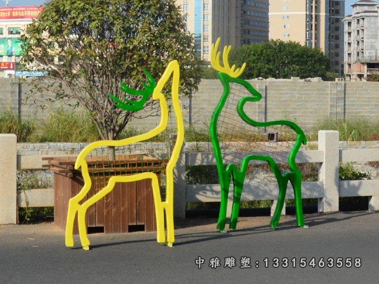 不锈钢剪影梅花鹿 小区不锈钢动物雕塑