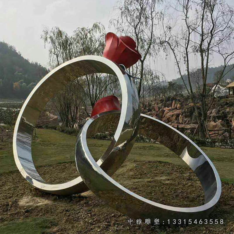 不锈钢婚戒雕塑，公园景观雕塑