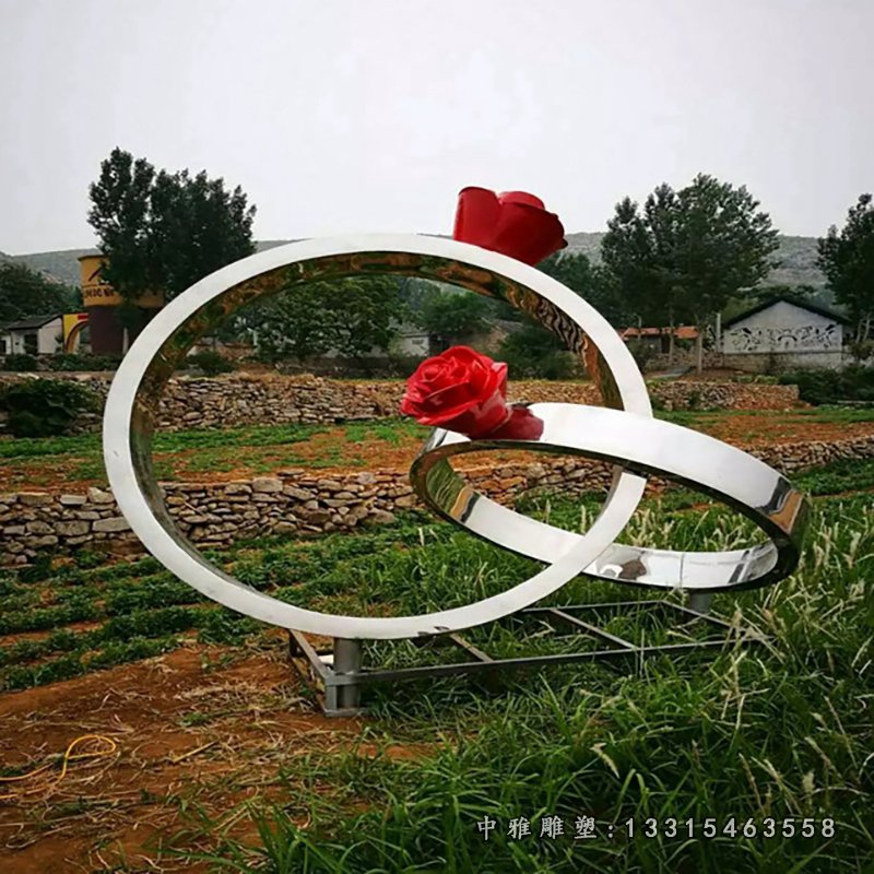 不锈钢婚戒雕塑，广场景观雕塑