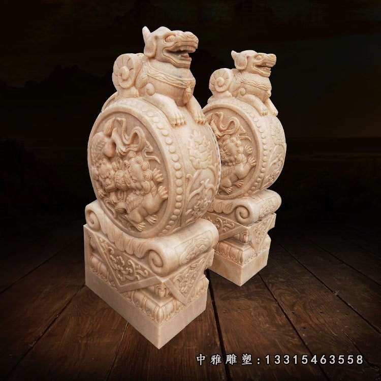 厂家直销汉白玉仿古石狮门墩抱鼓石 家用门口石雕貔貅石狮子门墩47550