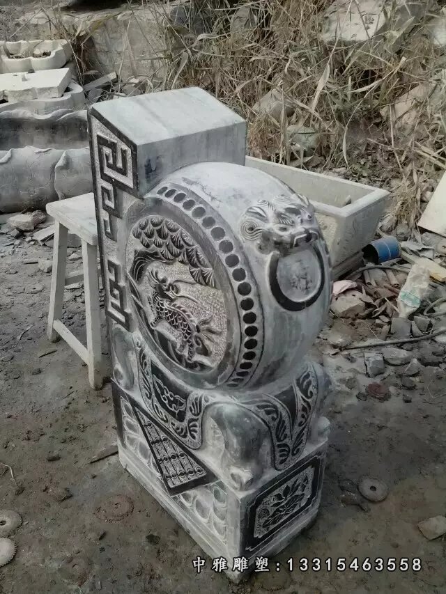 抱鼓石雕塑，仿古石门墩 (2)