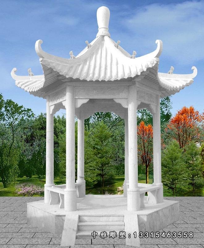 汉白玉亭子，六角石凉亭