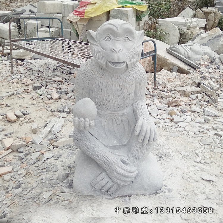 大理石拿桃的猴子 动物石雕