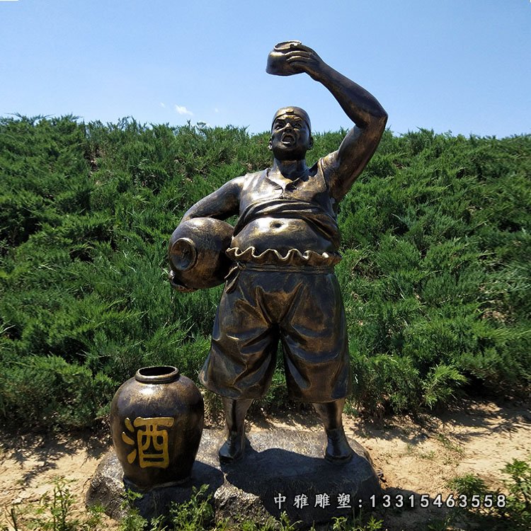 喝酒的古代人物铜雕