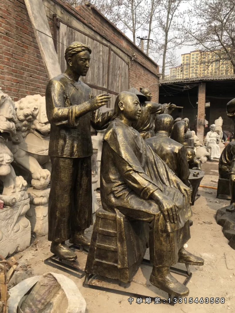 铜雕理发师小品人物雕塑