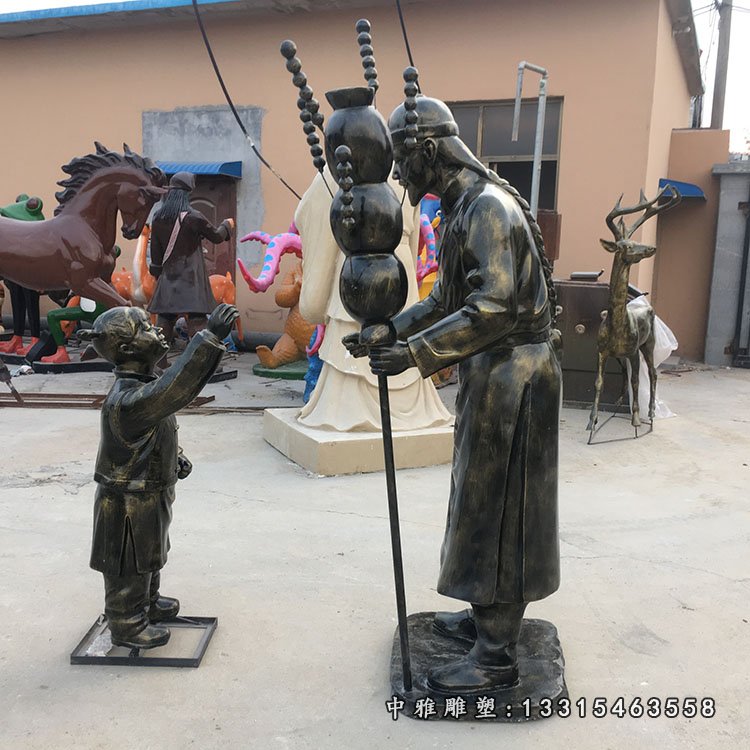 玻璃钢仿铜卖糖葫芦人物 步行街小品雕塑