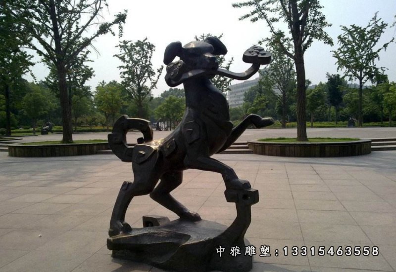 铜雕抽象狗，公园抽象动物铜雕